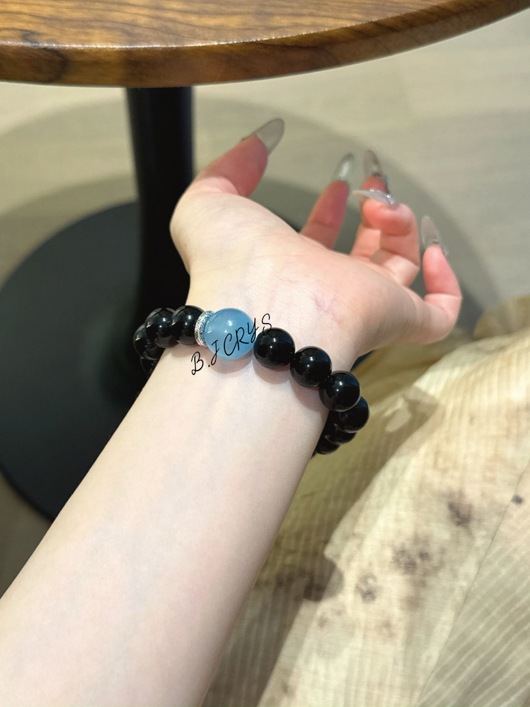 Obsidian, Aquamarine & Lion Bracelet