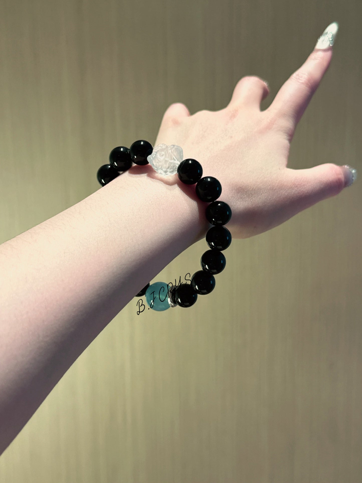 Obsidian, Aquamarine & Lion Bracelet