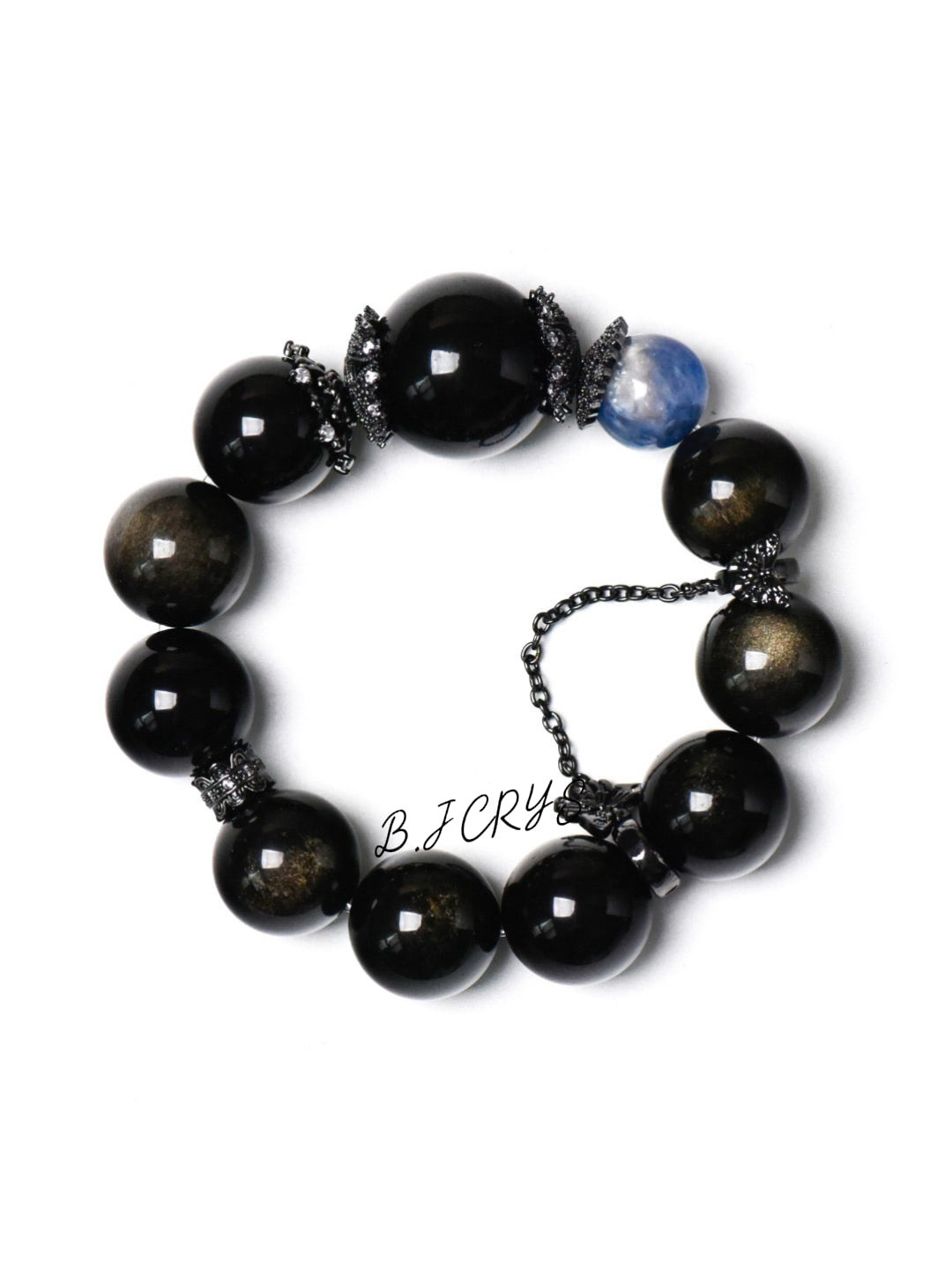 Gold Sheen Obsidian, Obsidian & Blue Crystal Bracelet