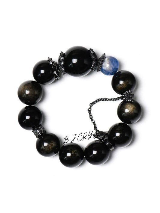 Gold Sheen Obsidian, Obsidian & Blue Crystal Bracelet