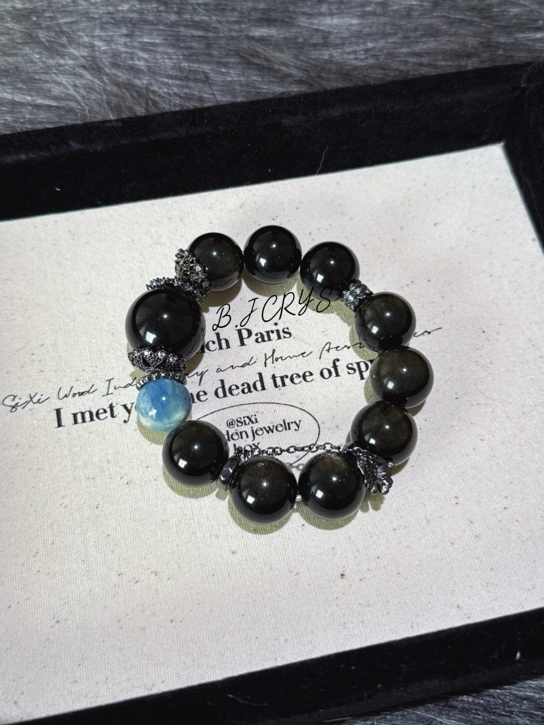 Gold Sheen Obsidian, Obsidian & Blue Crystal Bracelet