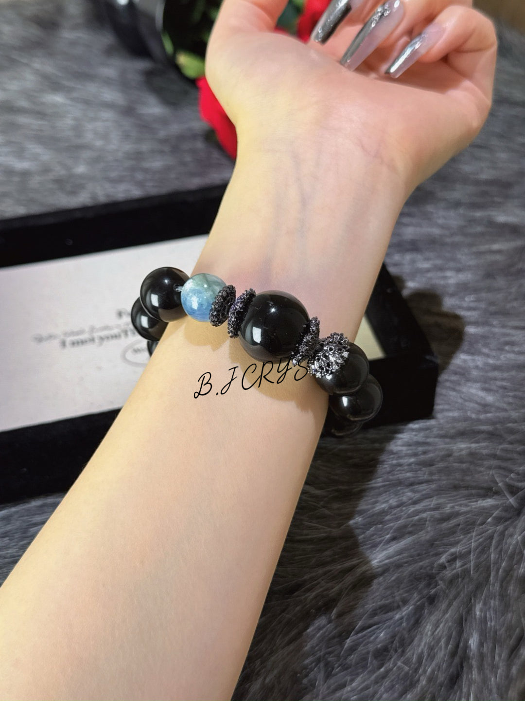 Gold Sheen Obsidian, Obsidian & Blue Crystal Bracelet