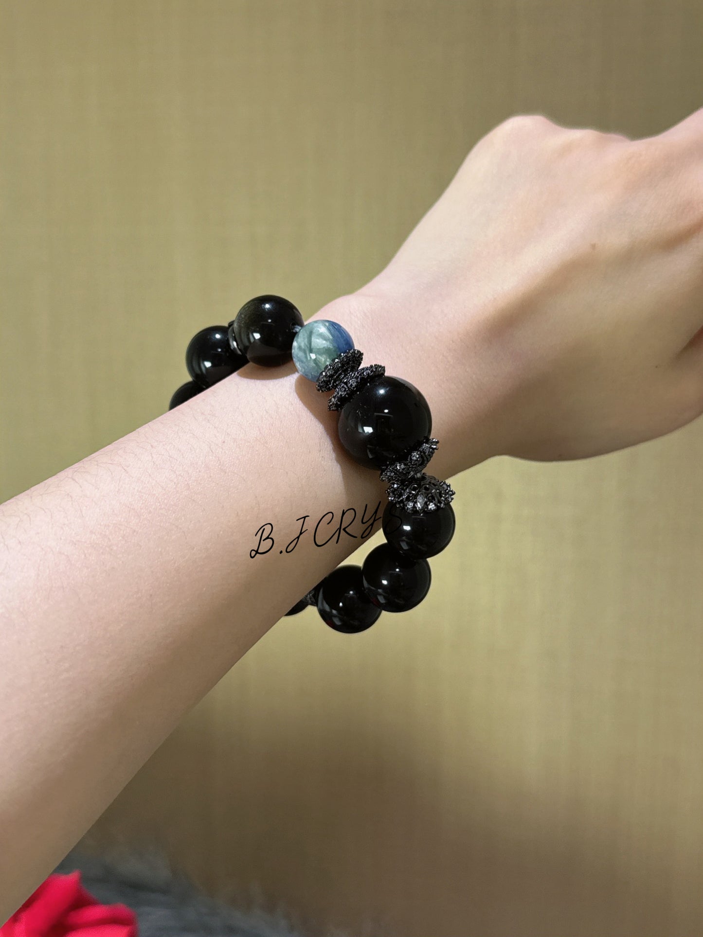 Gold Sheen Obsidian, Obsidian & Blue Crystal Bracelet