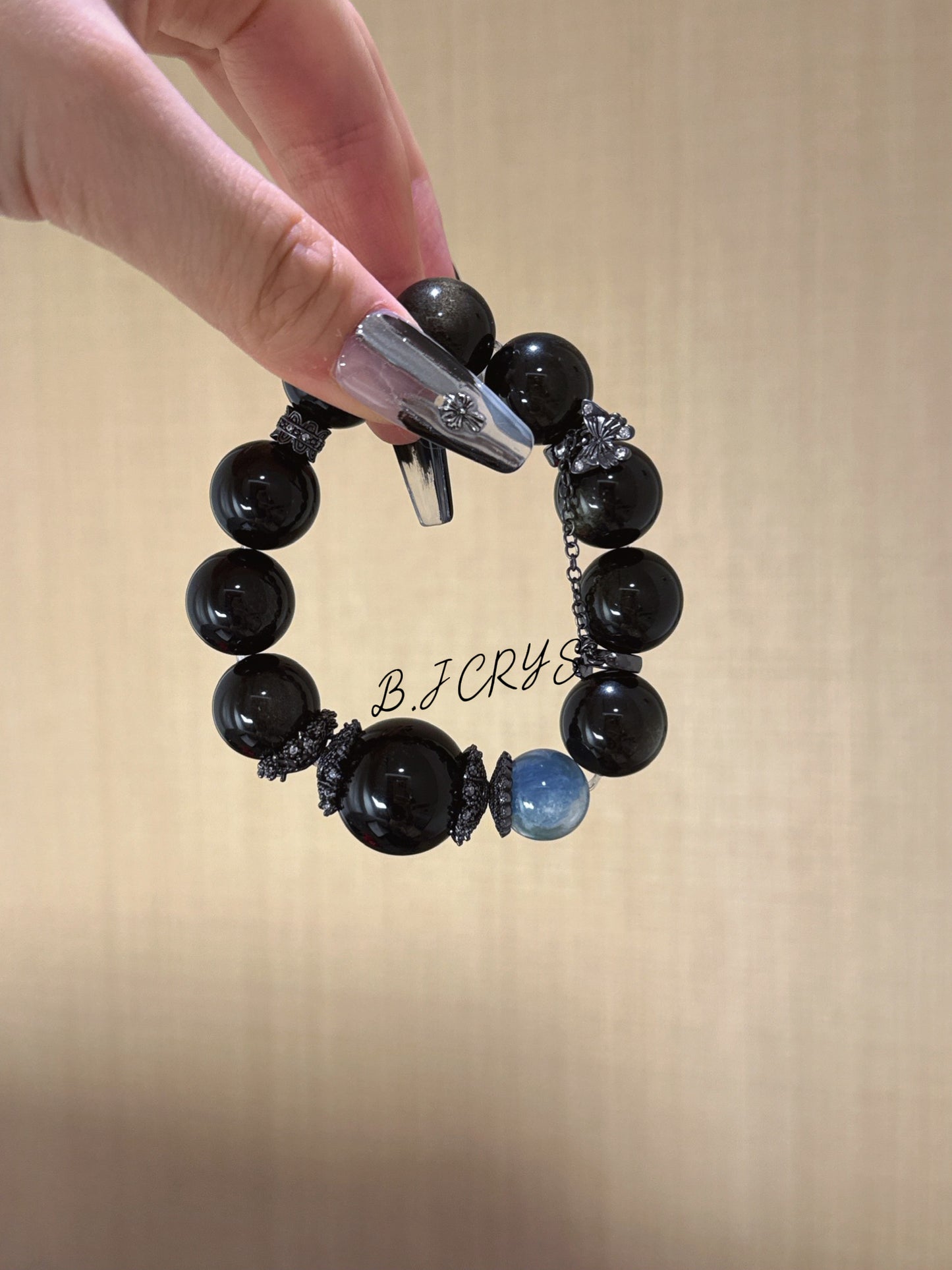 Gold Sheen Obsidian, Obsidian & Blue Crystal Bracelet