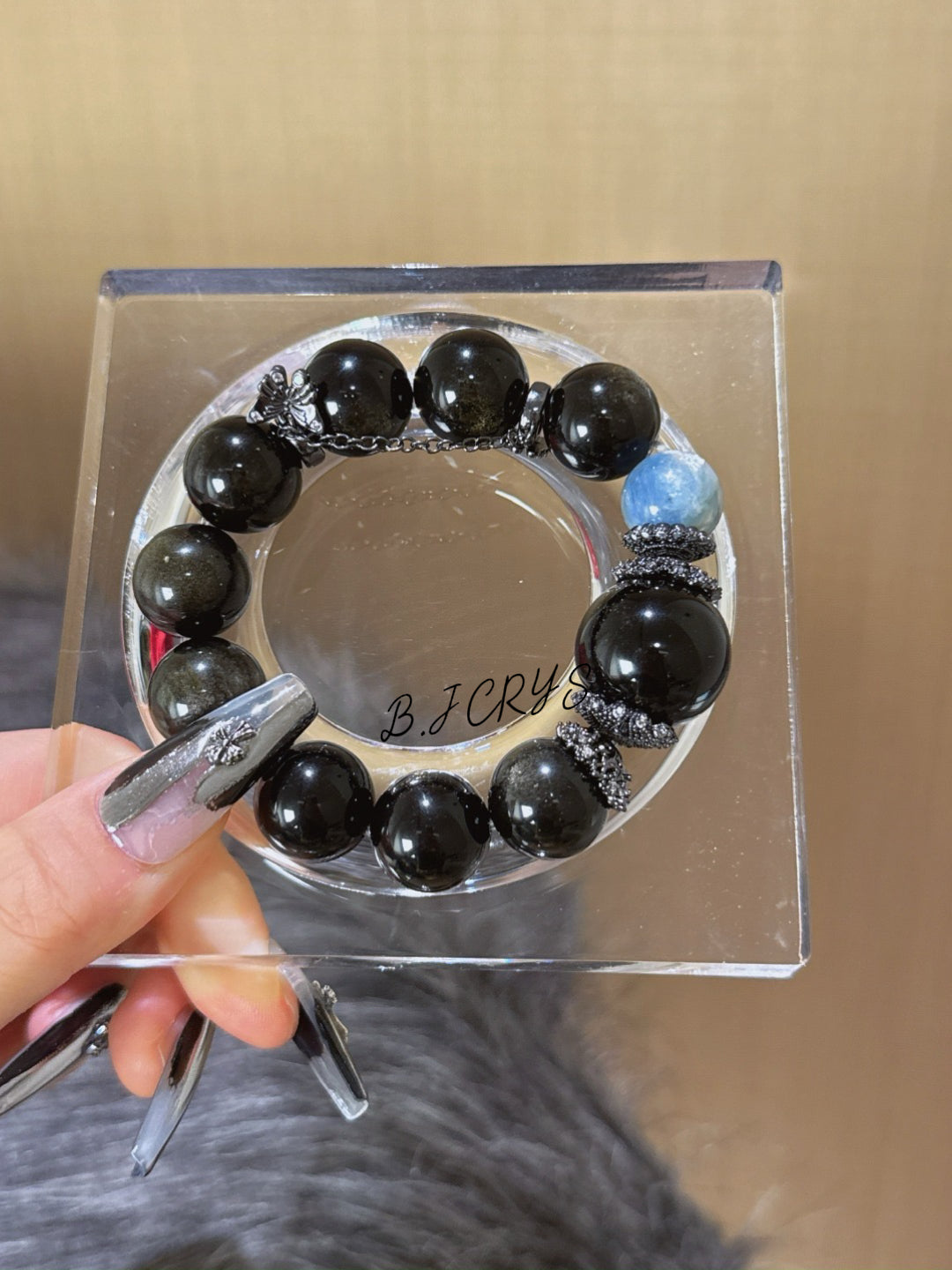Gold Sheen Obsidian, Obsidian & Blue Crystal Bracelet