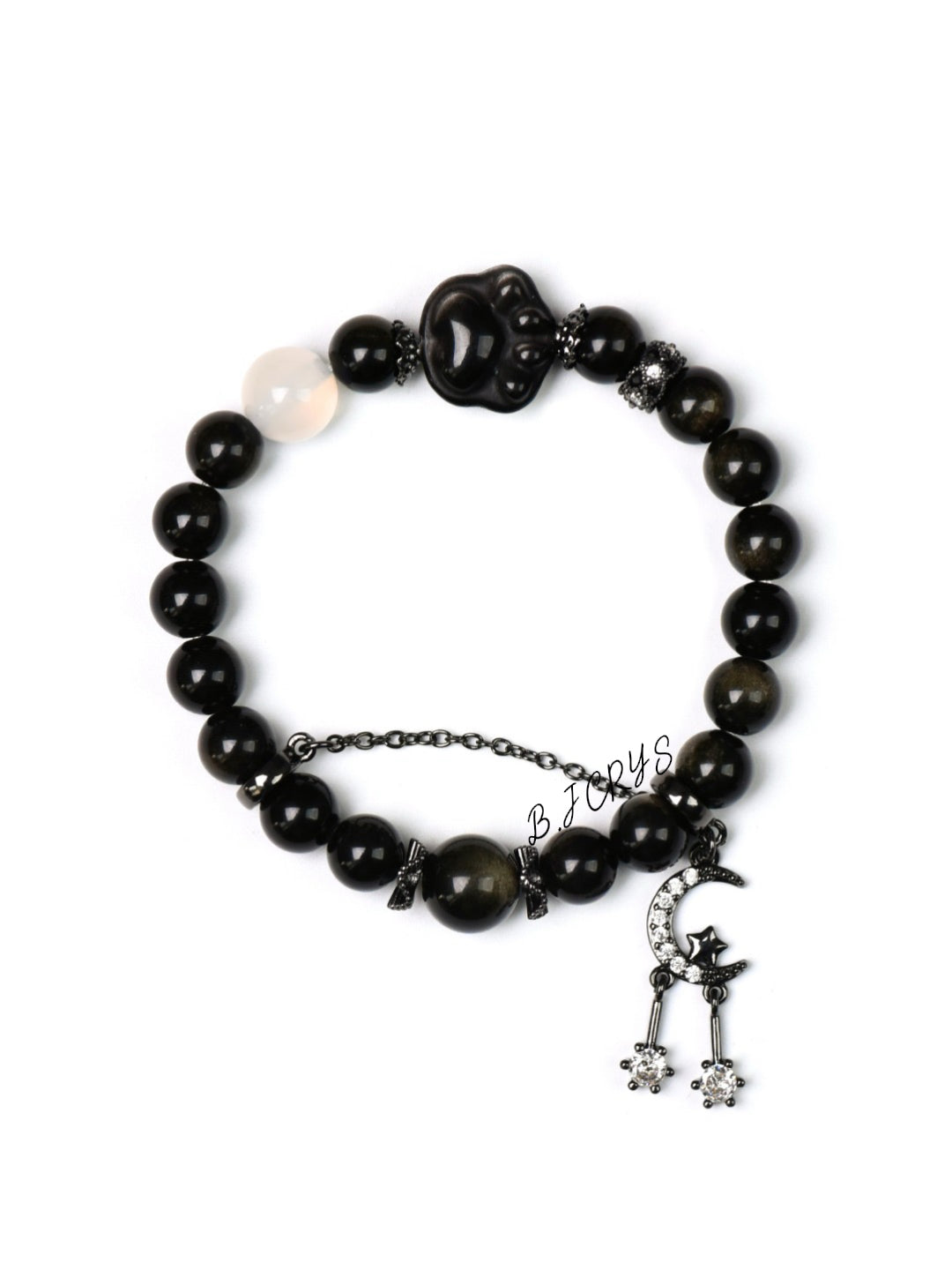Gold Sheen Obsidian & Silver Sheen Obsidian Cat Paw Bracelet