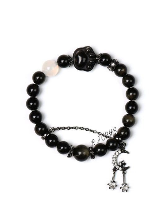 Gold Sheen Obsidian & Silver Sheen Obsidian Cat Paw Bracelet