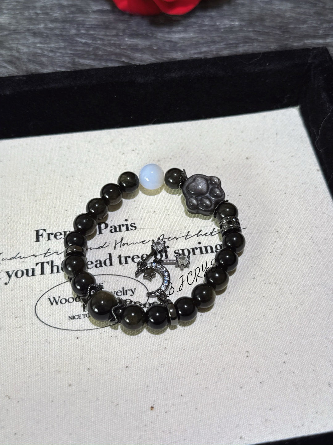 Gold Sheen Obsidian & Silver Sheen Obsidian Cat Paw Bracelet
