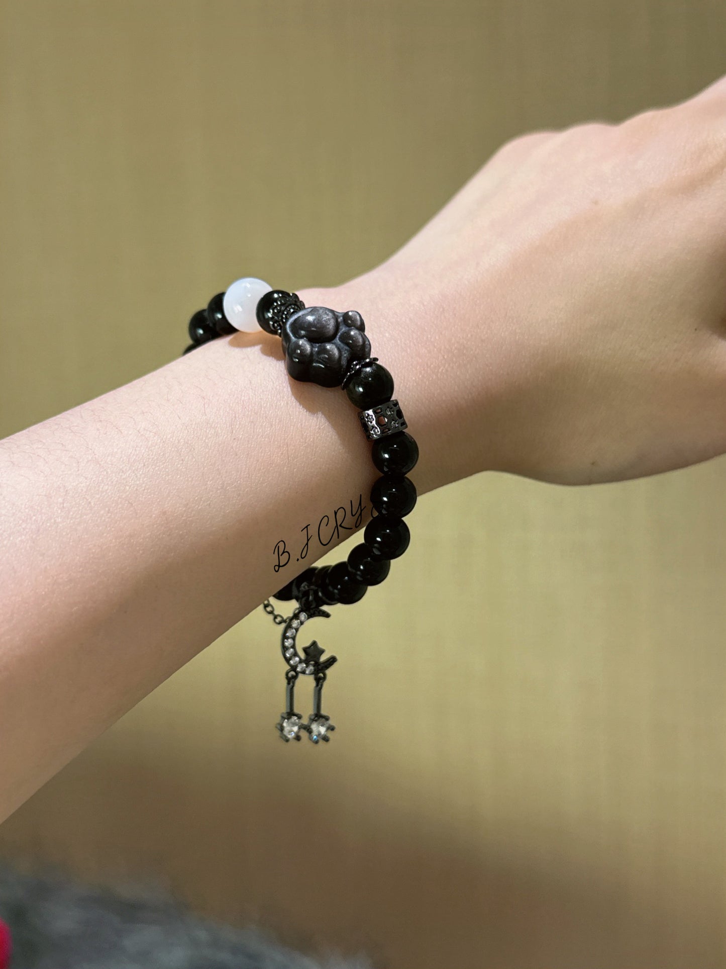 Gold Sheen Obsidian & Silver Sheen Obsidian Cat Paw Bracelet