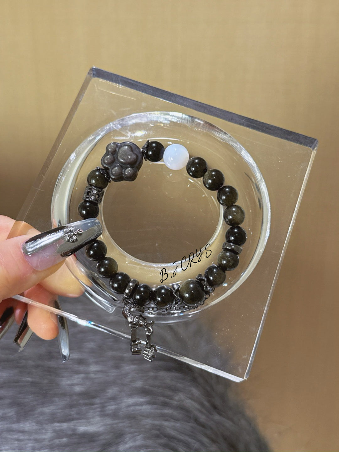 Gold Sheen Obsidian & Silver Sheen Obsidian Cat Paw Bracelet