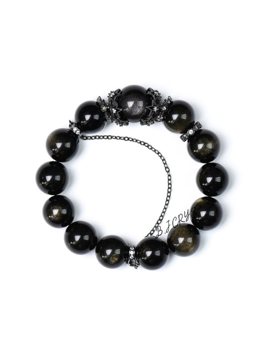 Gold Sheen Obsidian & Silver Sheen Obsidian Bracelet