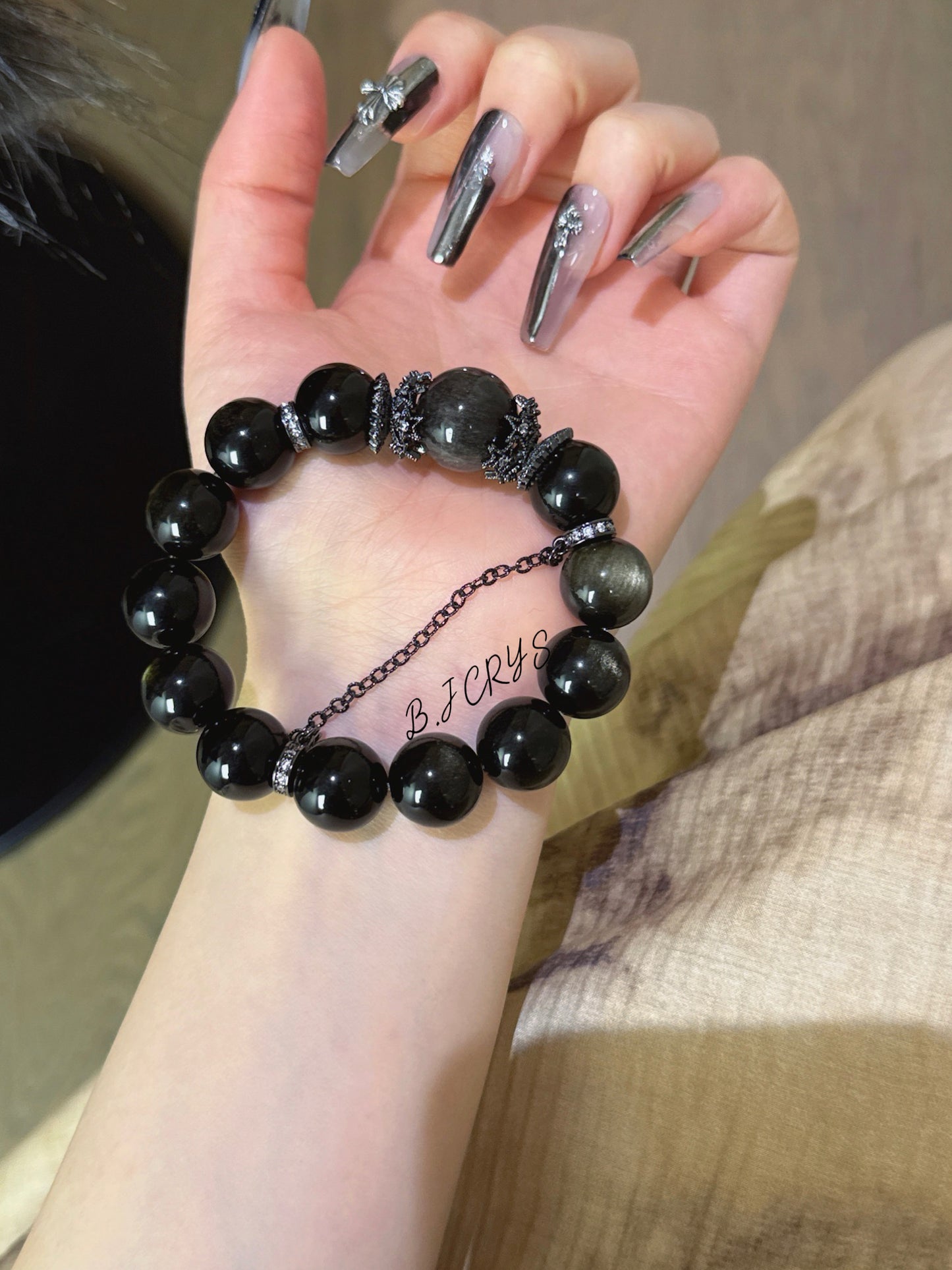 Gold Sheen Obsidian & Silver Sheen Obsidian Bracelet