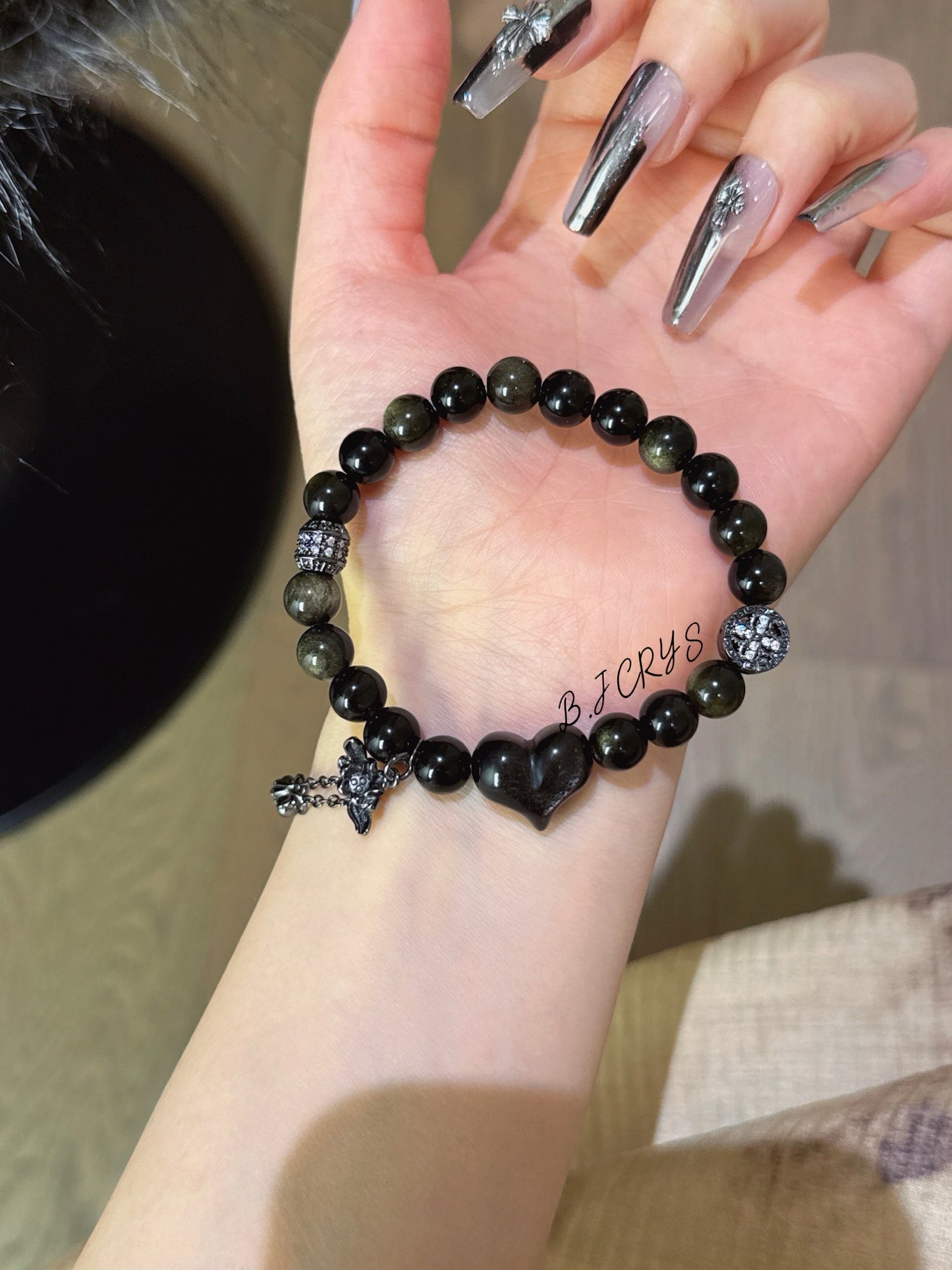 Gold Sheen Obsidian & Silver Sheen Obsidian Bracelet