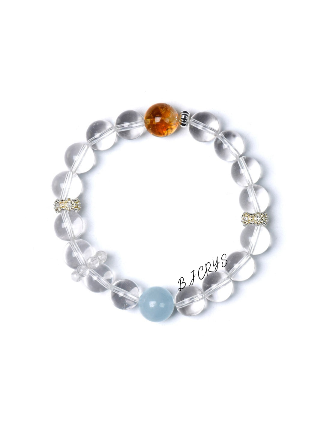 Clear Quartz, Aquamarine & Yellow Phantom Quartz Bracelet