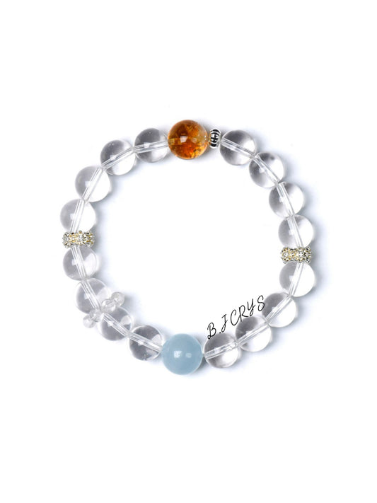 Clear Quartz, Aquamarine & Yellow Phantom Quartz Bracelet