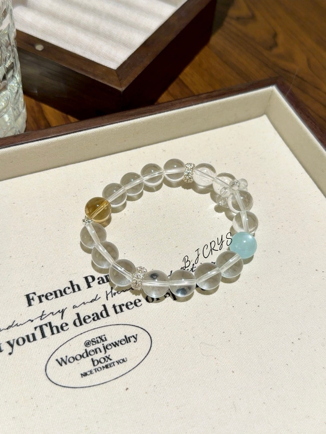 Clear Quartz, Aquamarine & Yellow Phantom Quartz Bracelet