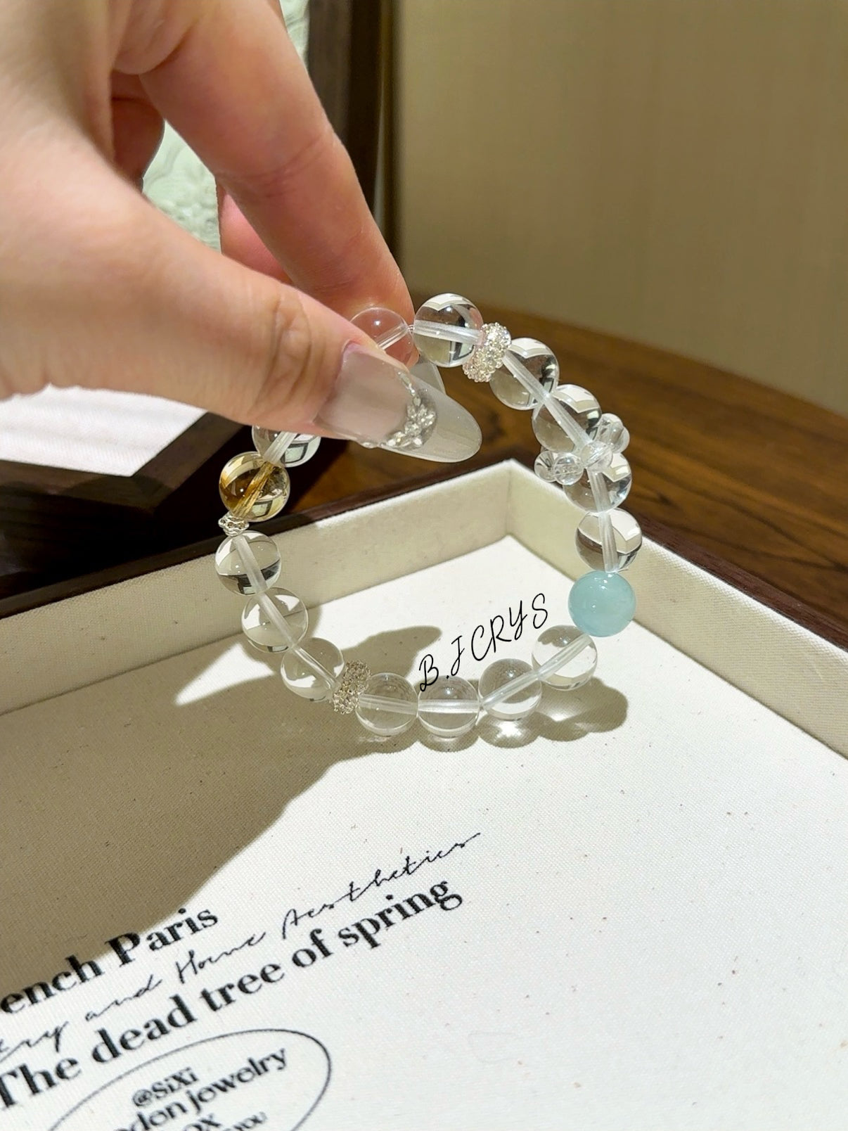 Clear Quartz, Aquamarine & Yellow Phantom Quartz Bracelet