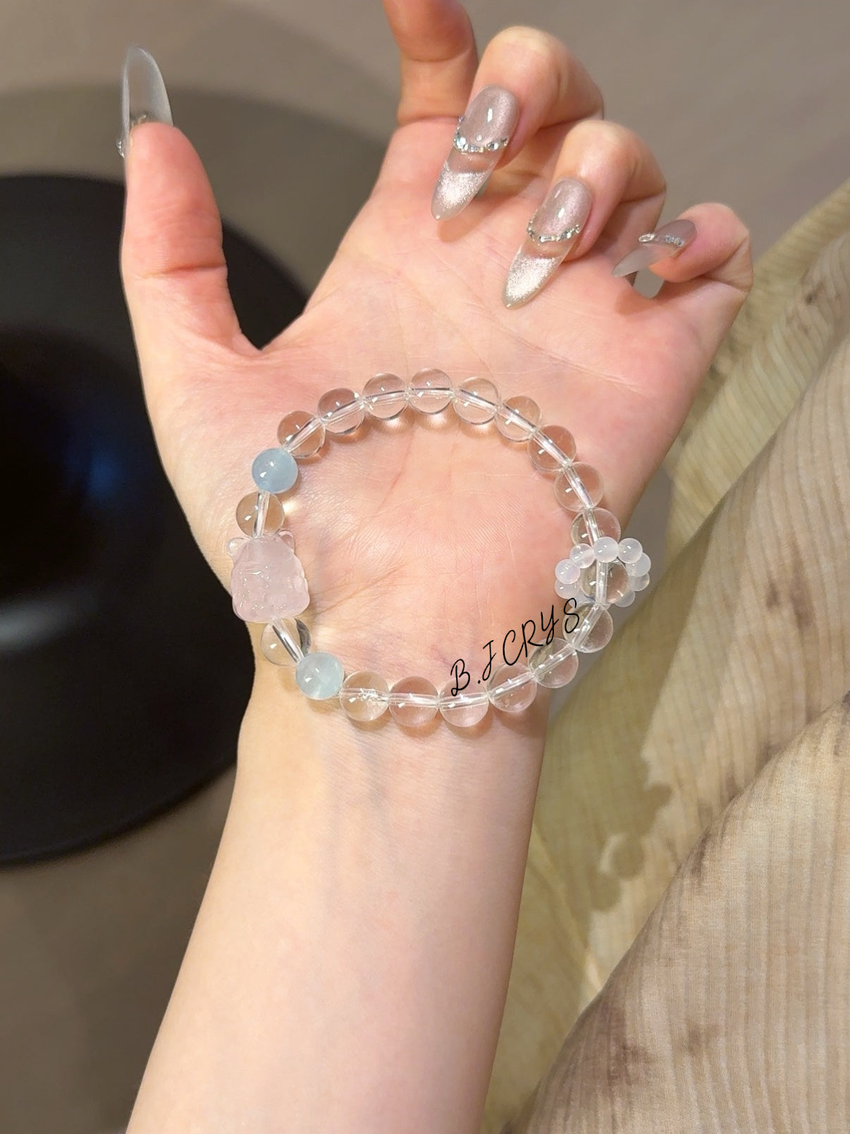 Clear Quartz & Rose Quartz Fox Bracelet