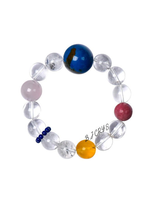 Lacquer Bead, Clear Quartz & Rose Quartz Bracelet