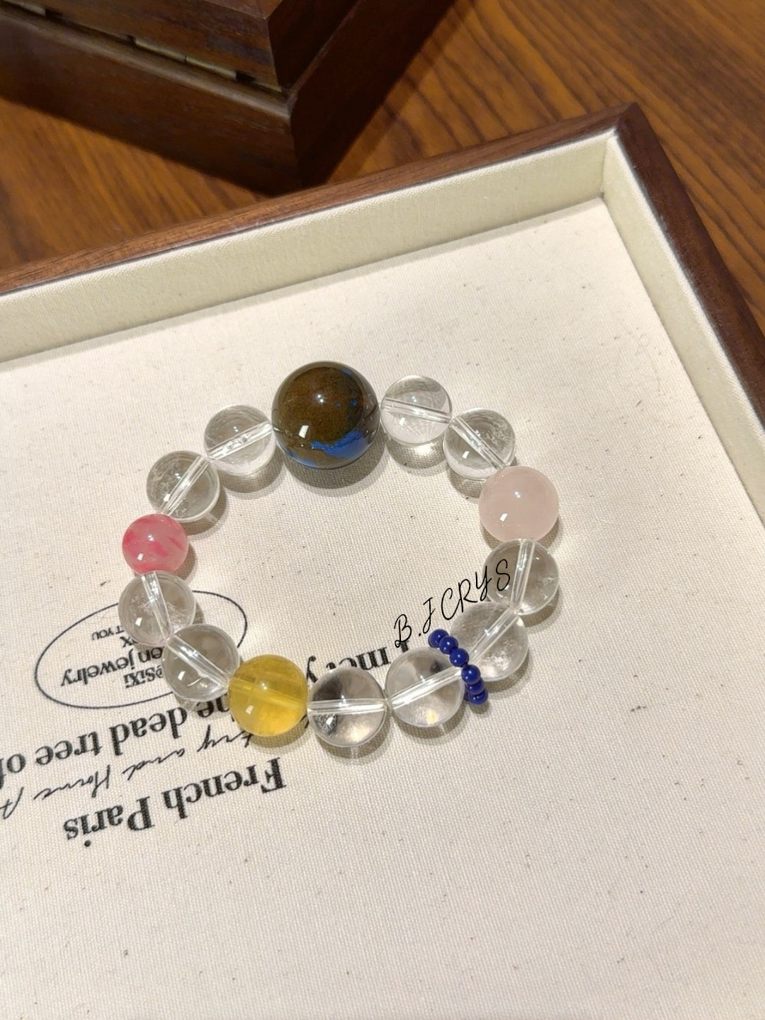 Lacquer Bead, Clear Quartz & Rose Quartz Bracelet