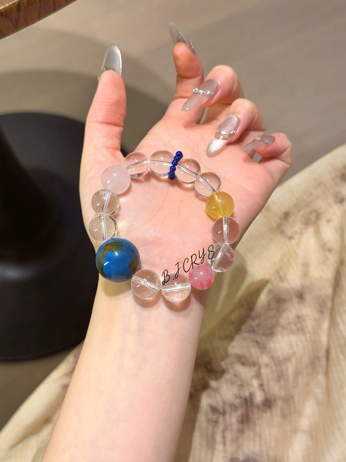 Lacquer Bead, Clear Quartz & Rose Quartz Bracelet