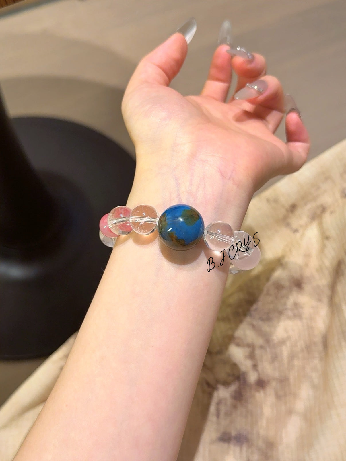 Lacquer Bead, Clear Quartz & Rose Quartz Bracelet