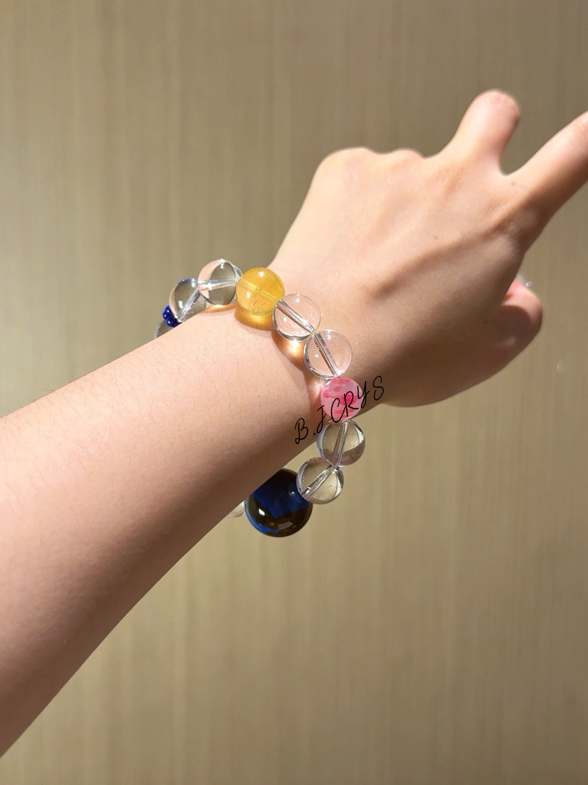 Lacquer Bead, Clear Quartz & Rose Quartz Bracelet