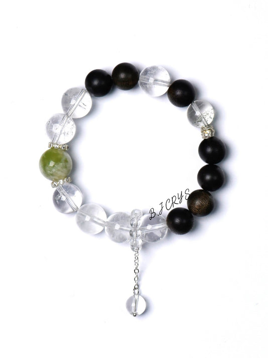 Clear Quartz, Agarwood & Xiuyu Jade Bracelet