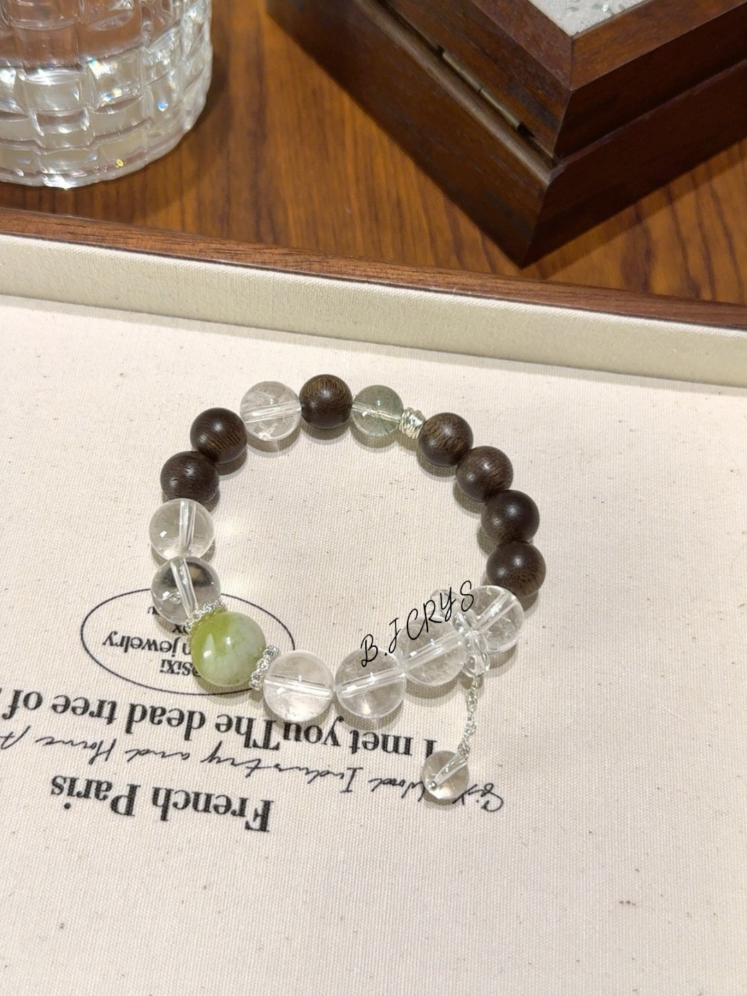 Clear Quartz, Agarwood & Xiuyu Jade Bracelet