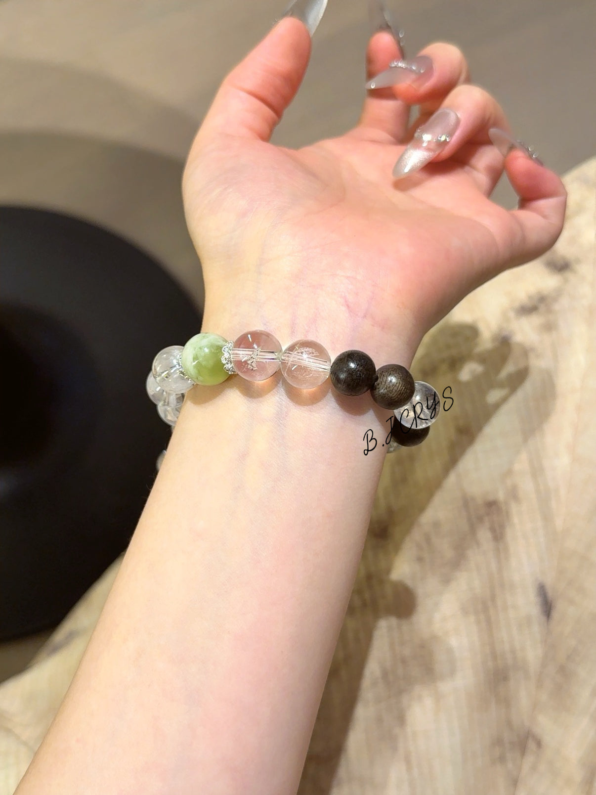 Clear Quartz, Agarwood & Xiuyu Jade Bracelet