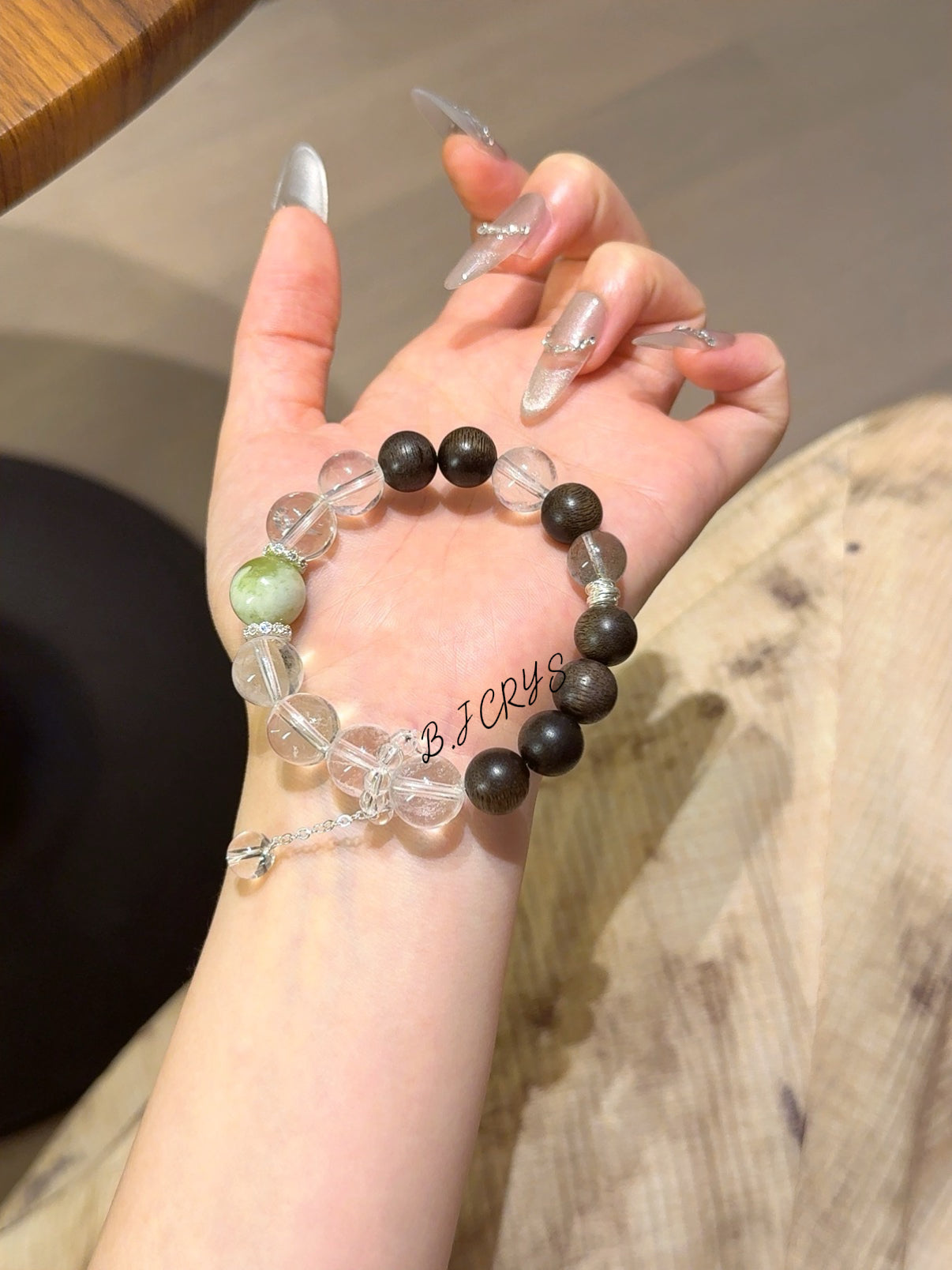 Clear Quartz, Agarwood & Xiuyu Jade Bracelet