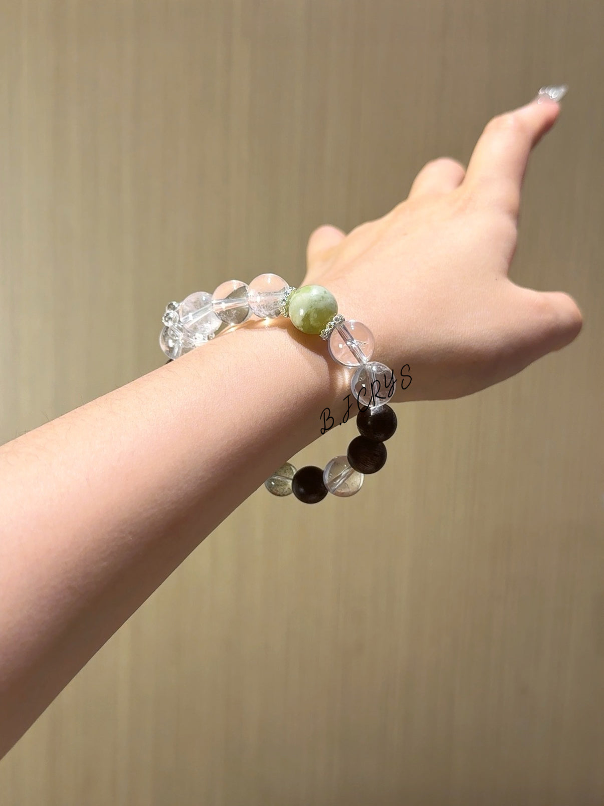 Clear Quartz, Agarwood & Xiuyu Jade Bracelet