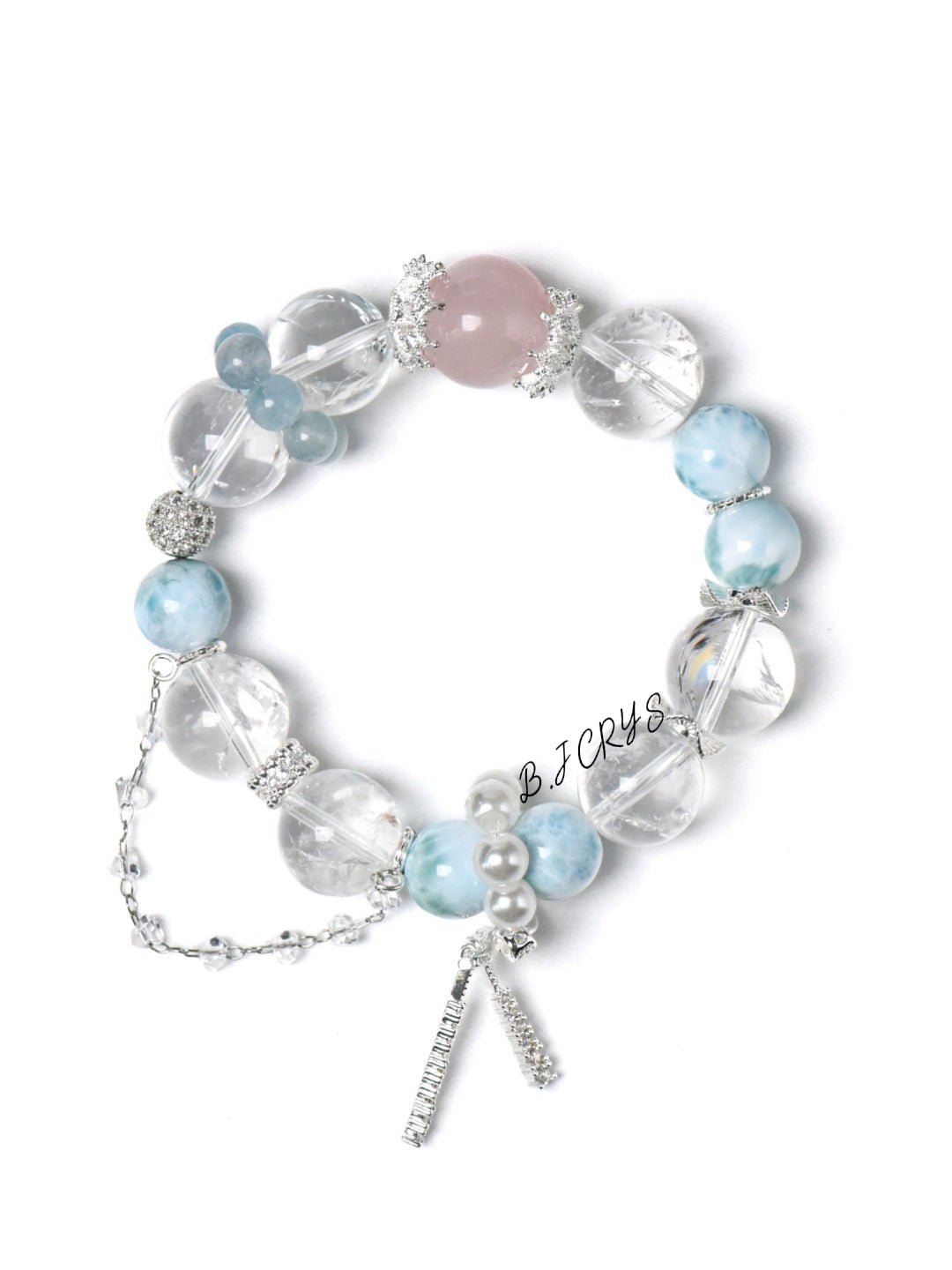 Larimar, White Azeztulite & Rose Quartz Bracelet