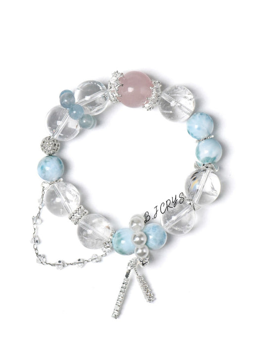 Larimar, White Azeztulite & Rose Quartz Bracelet