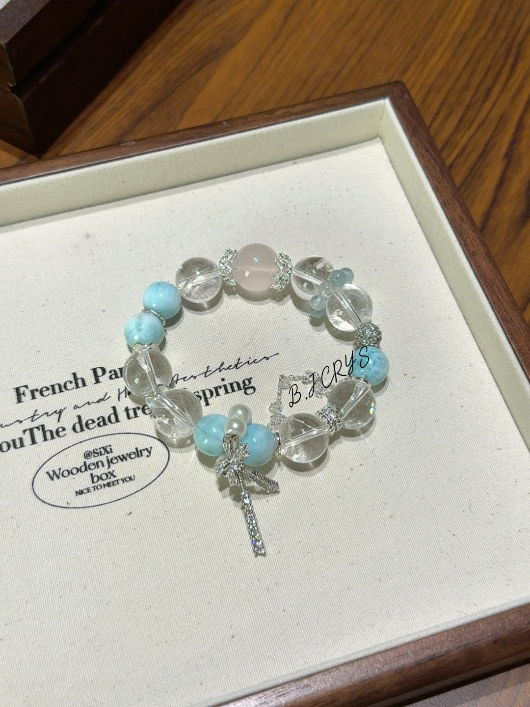 Larimar, White Azeztulite & Rose Quartz Bracelet
