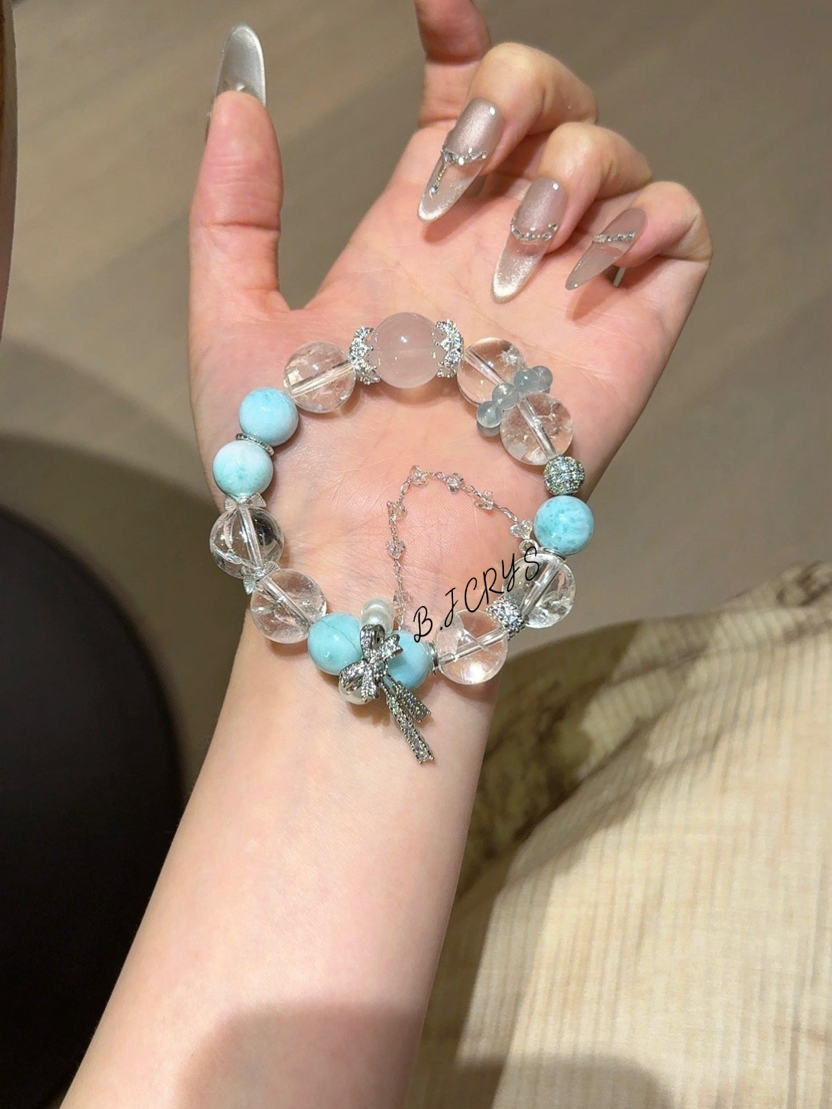 Larimar, White Azeztulite & Rose Quartz Bracelet