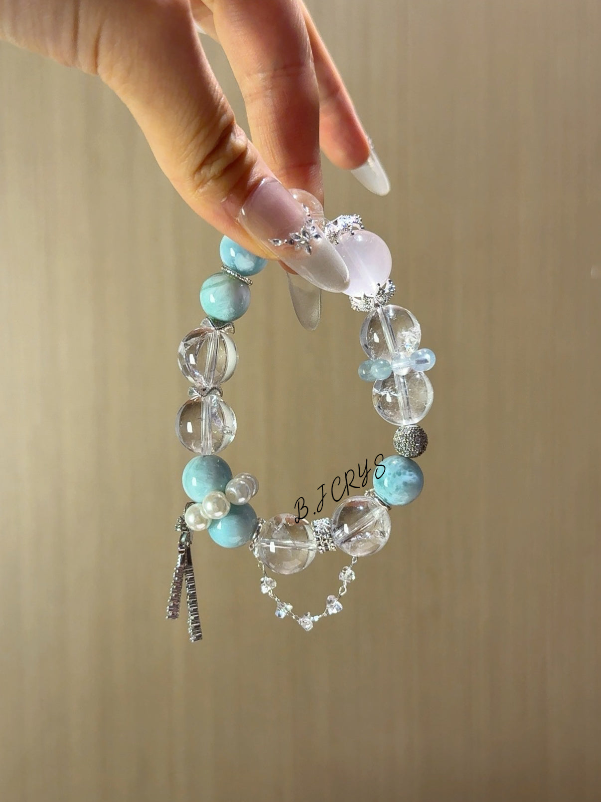 Larimar, White Azeztulite & Rose Quartz Bracelet