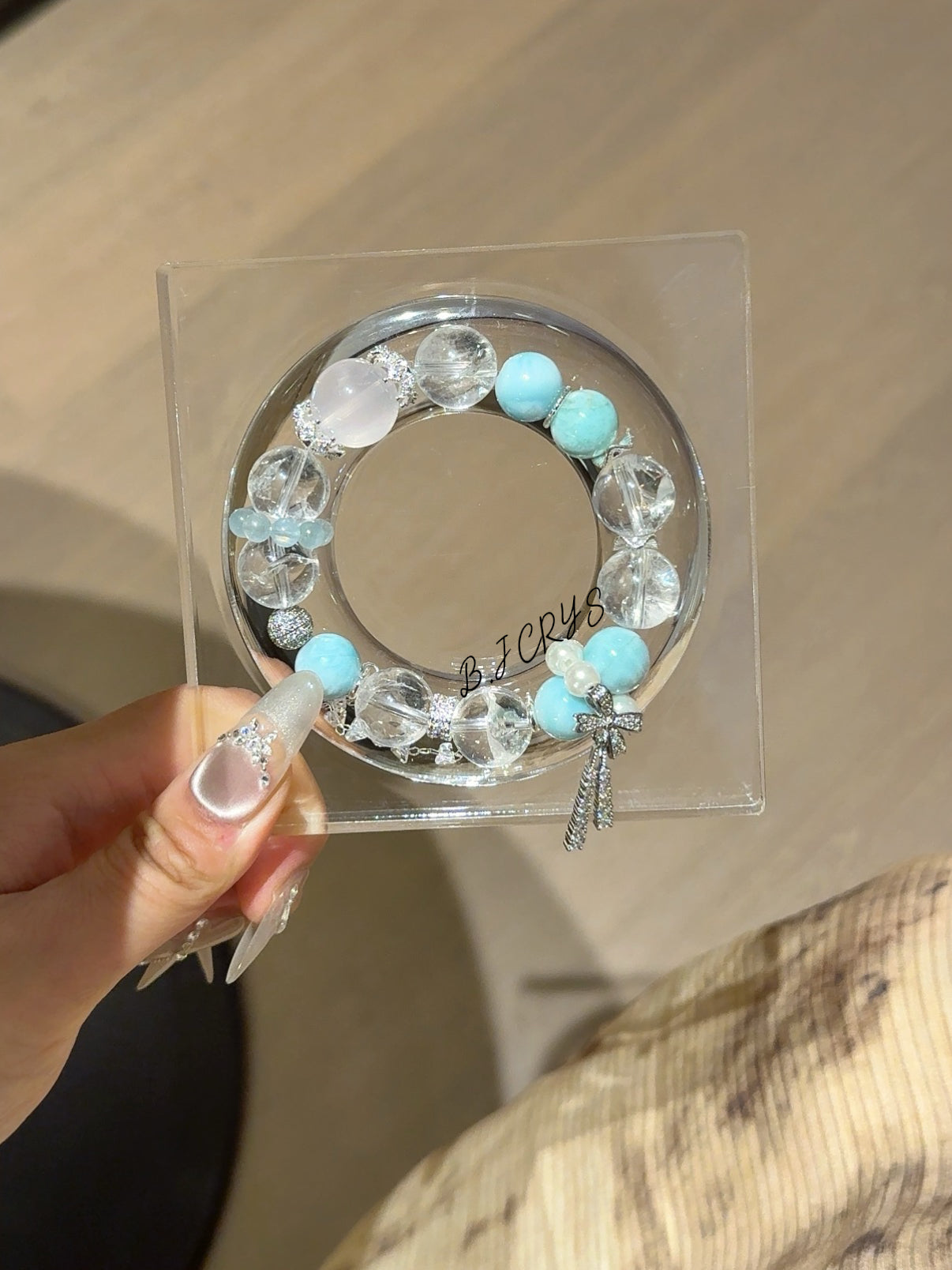 Larimar, White Azeztulite & Rose Quartz Bracelet