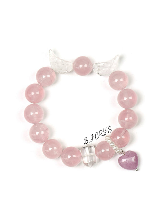 Rose Quartz & Clear Quartz Angel Wing Bracelet