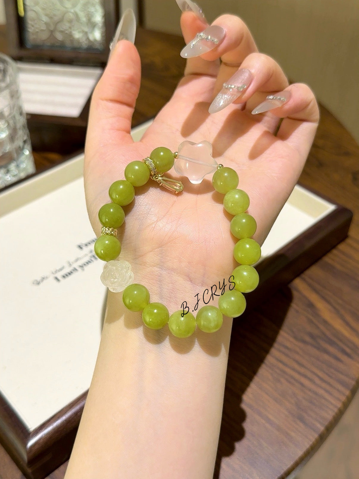 Xiuyu Jade, Rose Quartz & Clear Quartz Star & Flower Bracelet