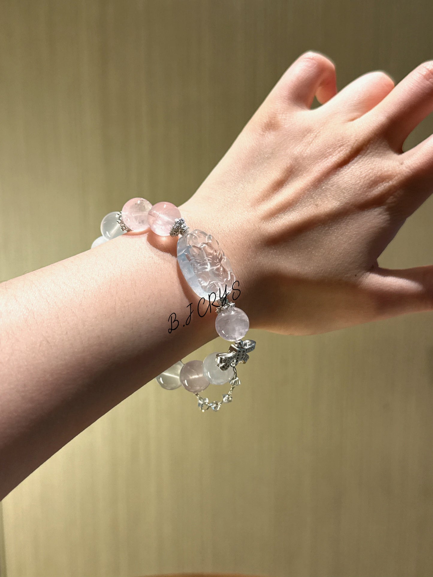 Rose Quartz & White Quartz Nine-Tailed Fox Bracelet