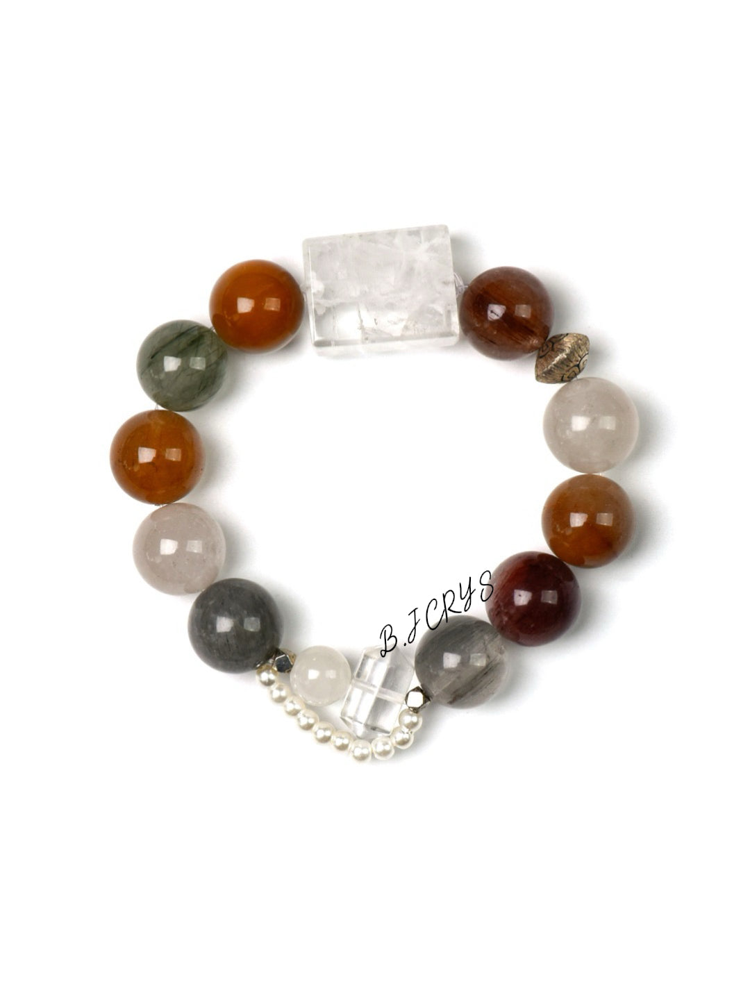 Multi‑Color Rutilated Quartz & Snow Phantom Rectangle Bracelet