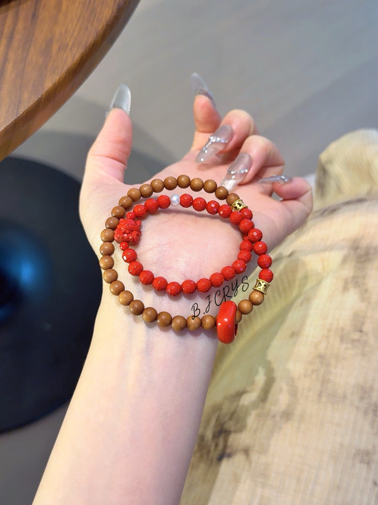 Cinnabar & Old Sandalwood Multi-loop Bracelet