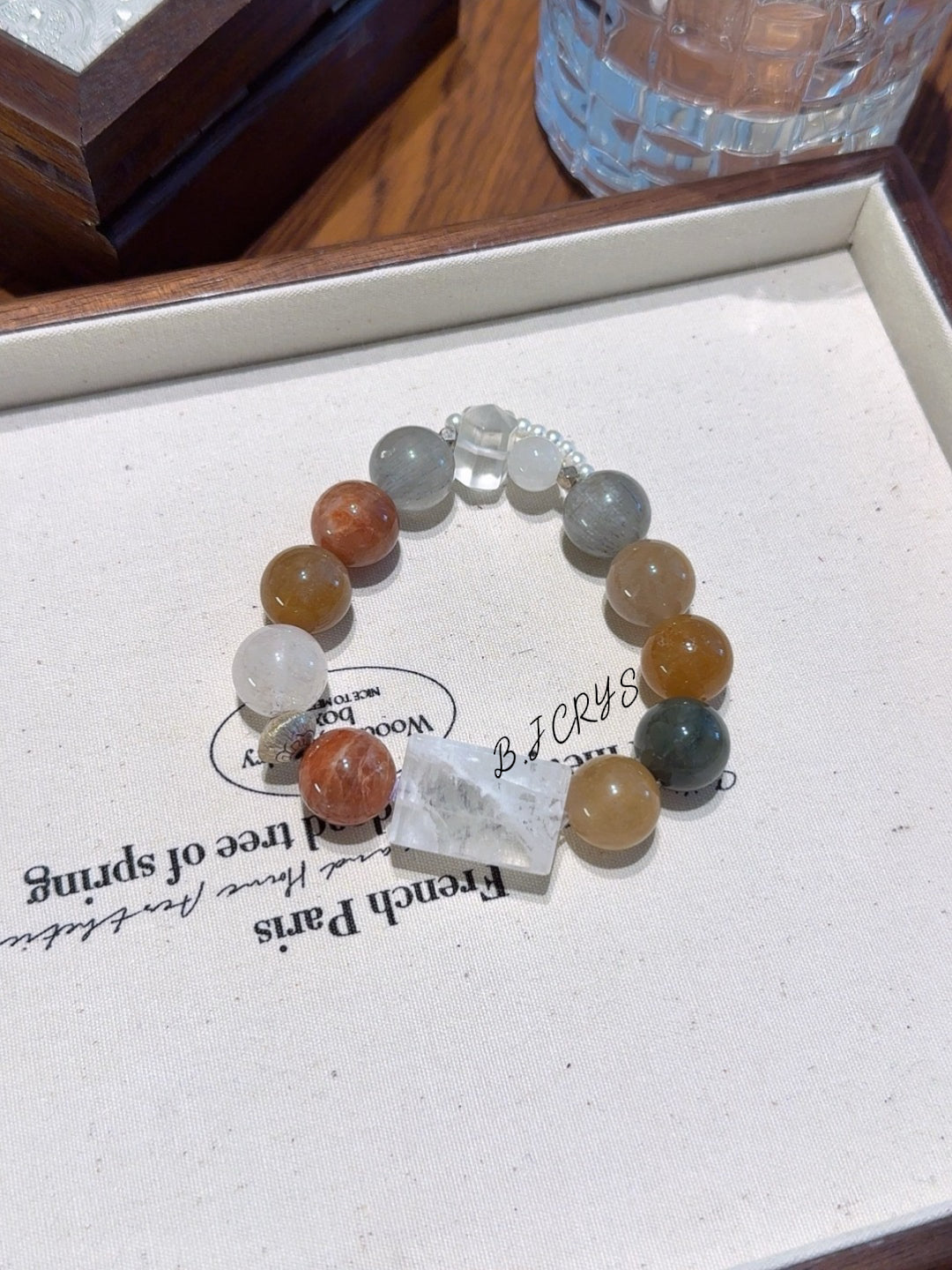 Multi‑Color Rutilated Quartz & Snow Phantom Rectangle Bracelet