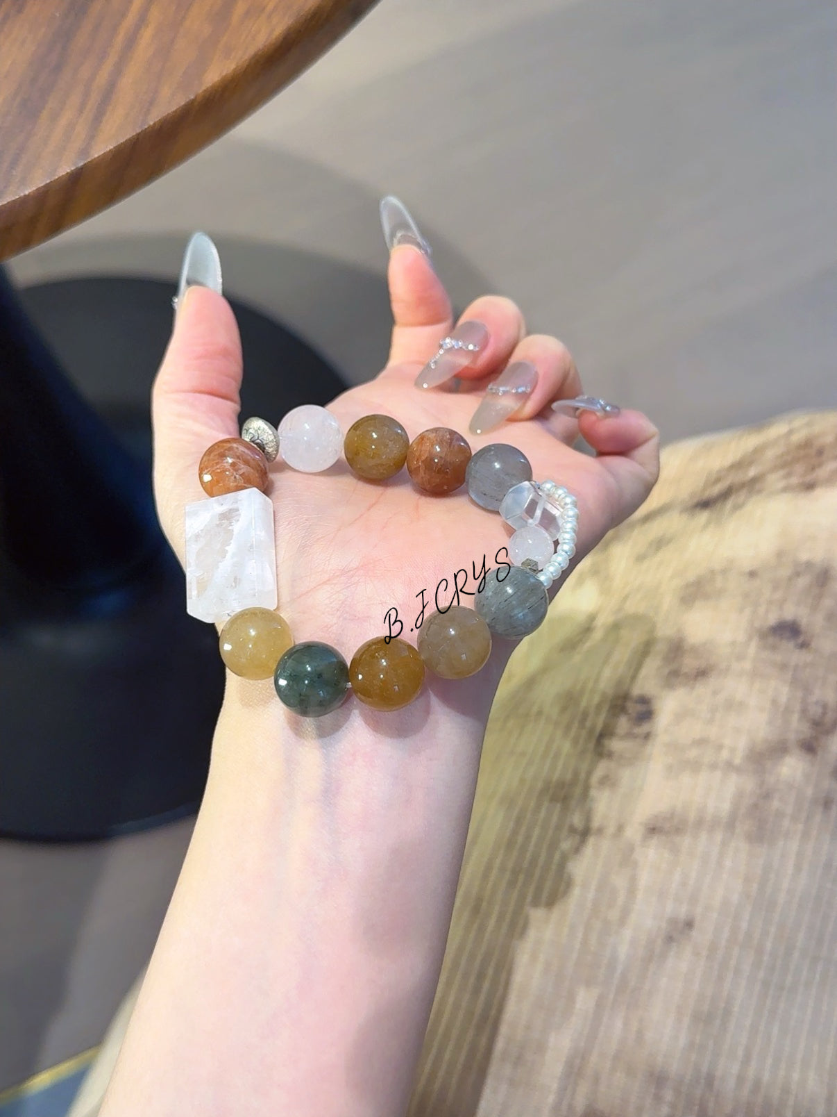 Multi‑Color Rutilated Quartz & Snow Phantom Rectangle Bracelet