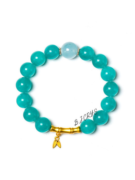 Amazonite & Aquamarine Alloy Bamboo Bracelet