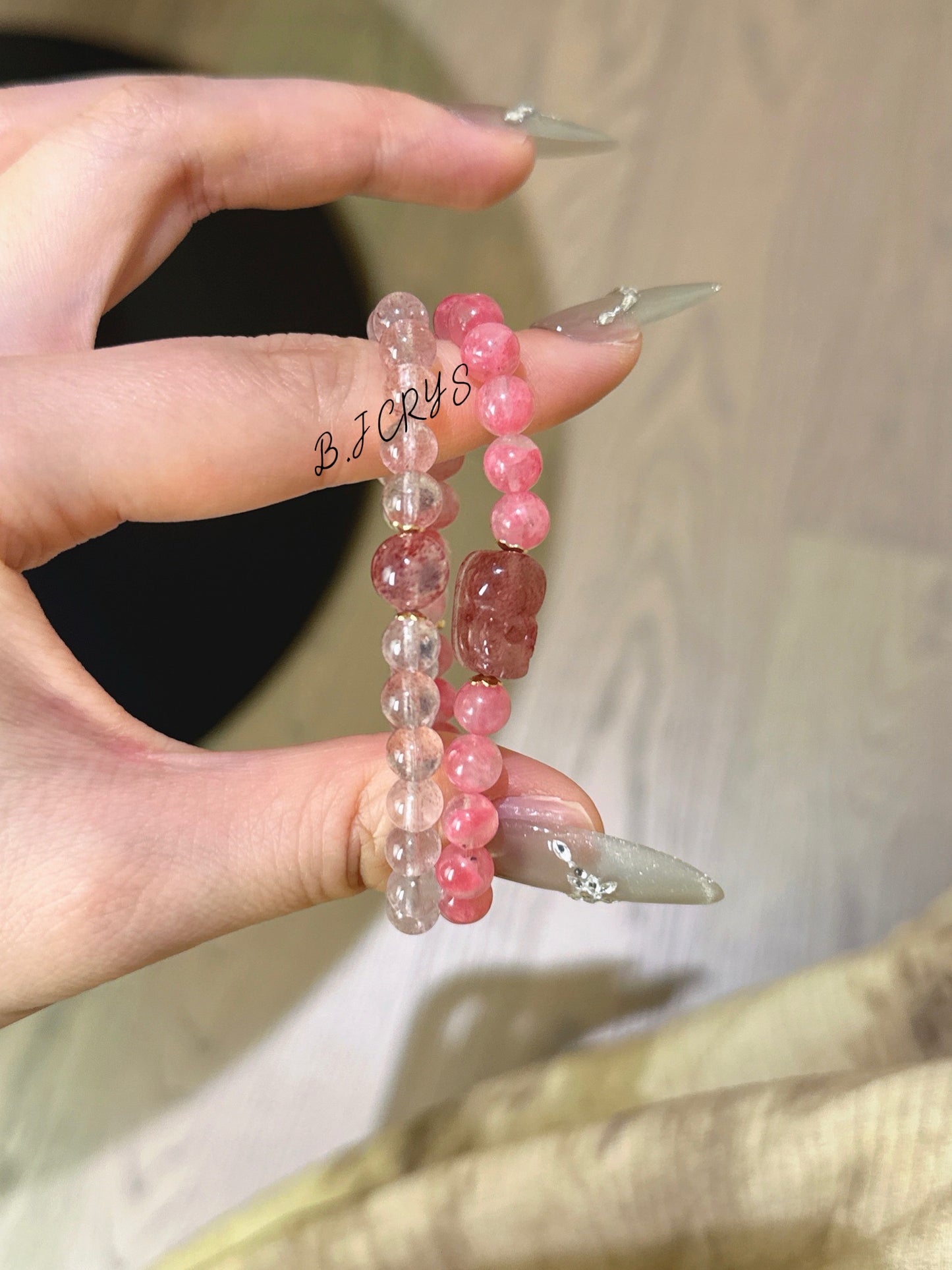 Rhodochrosite & Strawberry Quartz Bracelet