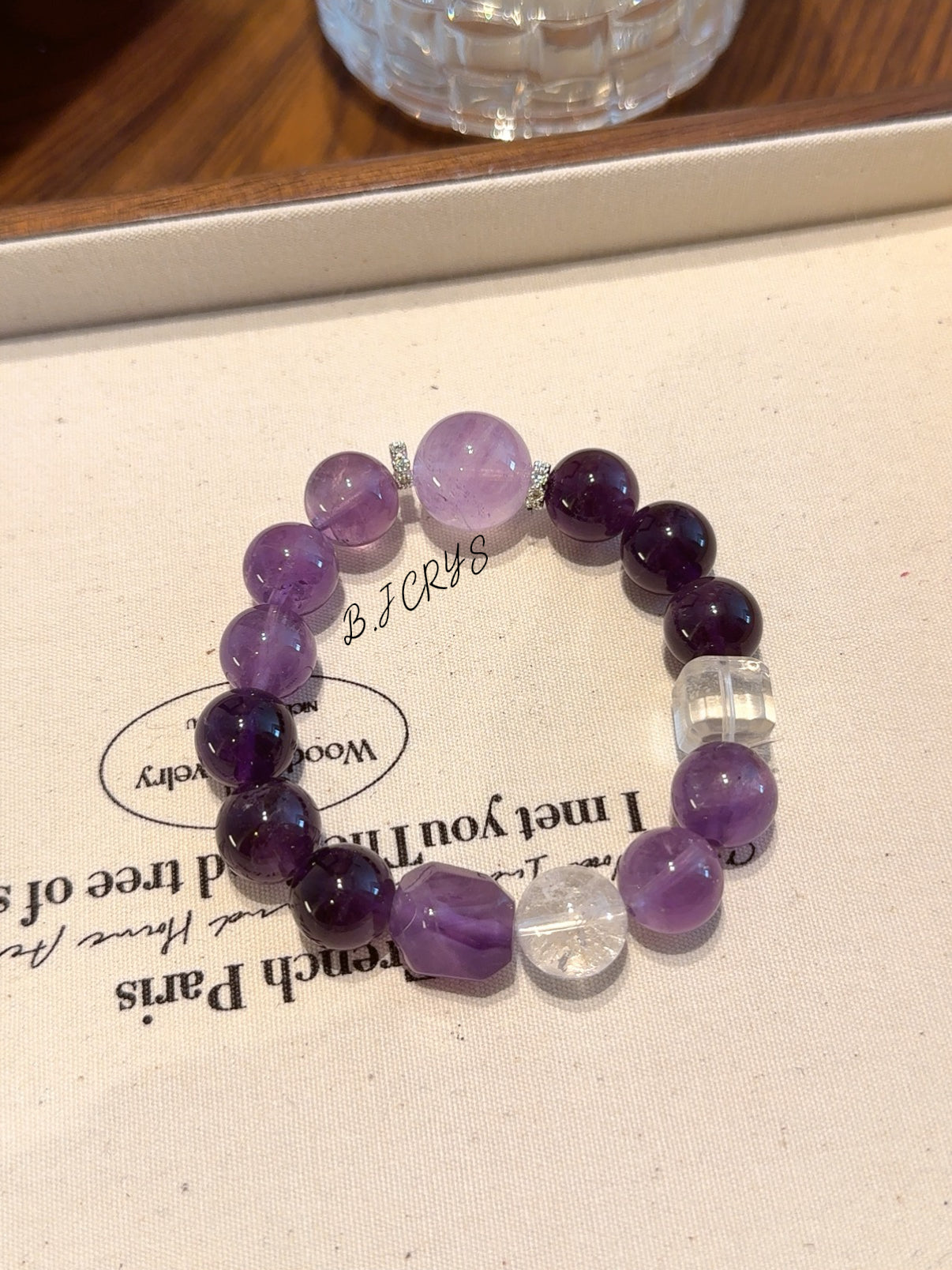 Freeform Amethyst & Cube Clear Crystal Bracelet