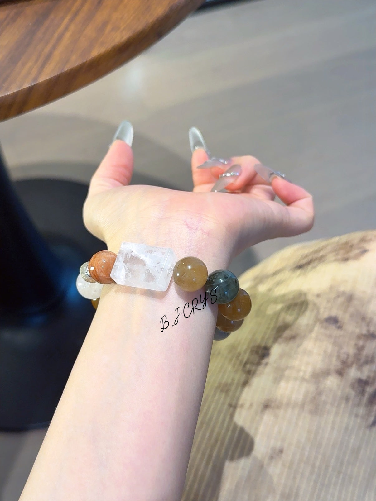 Multi‑Color Rutilated Quartz & Snow Phantom Rectangle Bracelet