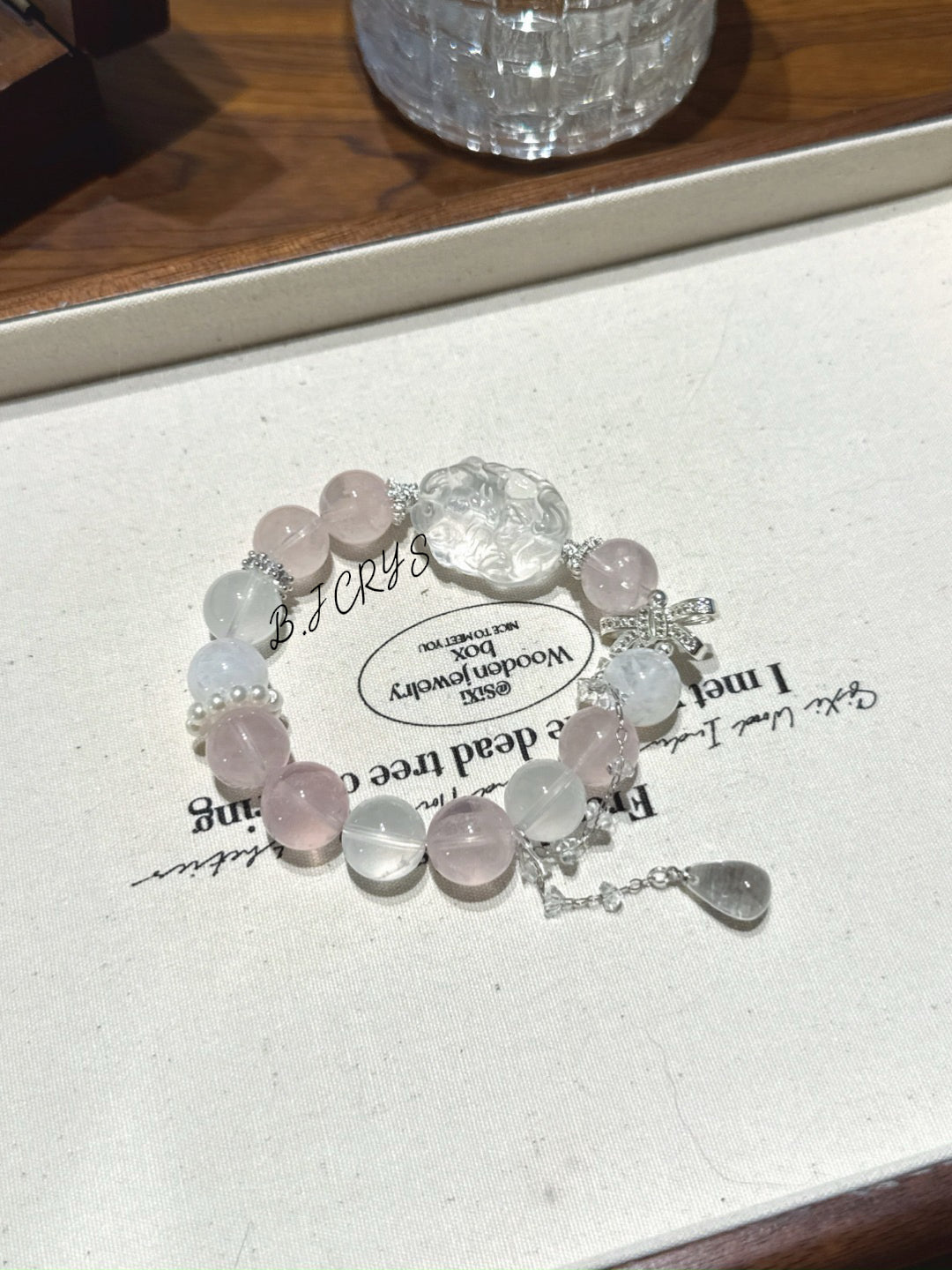 Rose Quartz & White Quartz Nine-Tailed Fox Bracelet
